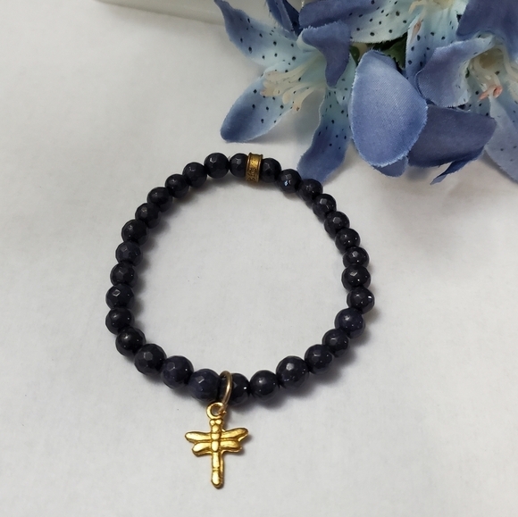 Cfc Stretch Beaded Bracelet with Goldtone Dragon Fly - Picture 3 of 6